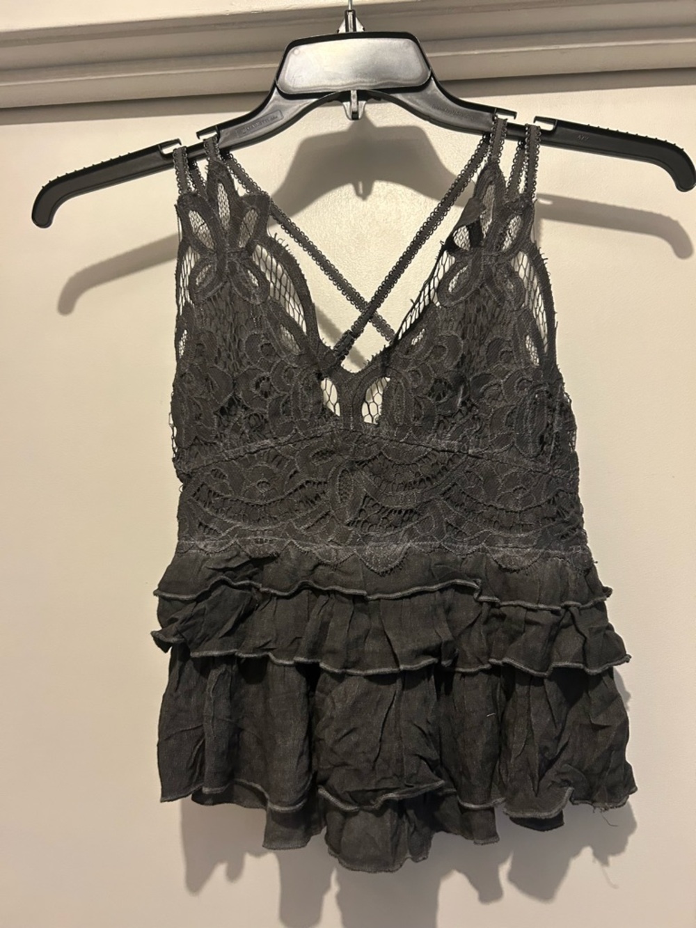 Lace Ruffle Camisole Top — Black